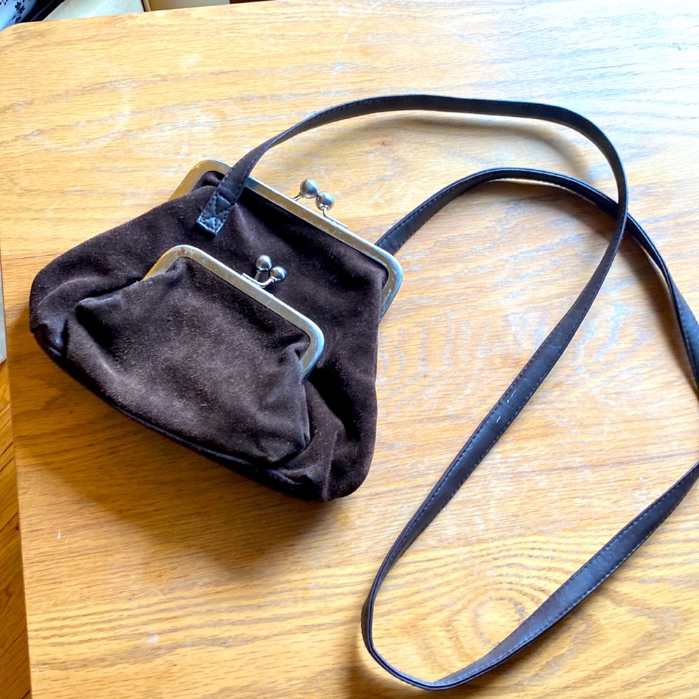Brown suede cross body vintage purse.